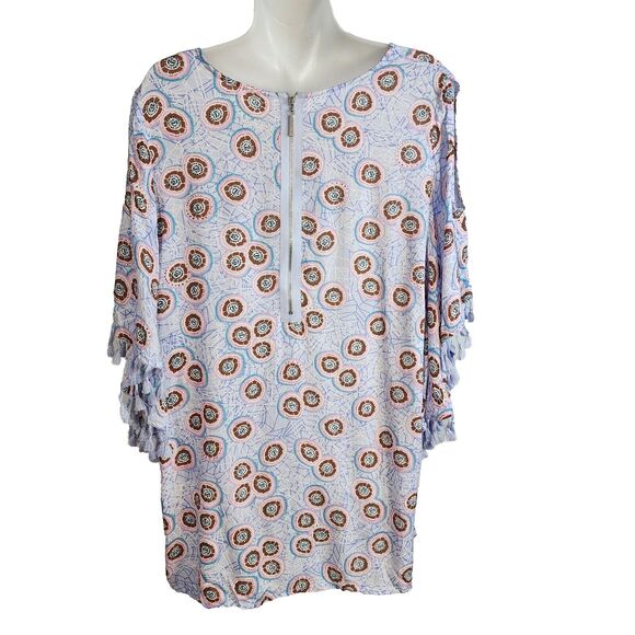 Melissa McCarthy Seven7 Womens Blouse Size 1X Cold Shoulder Flutter Tassel Trim - Picture 2 of 11